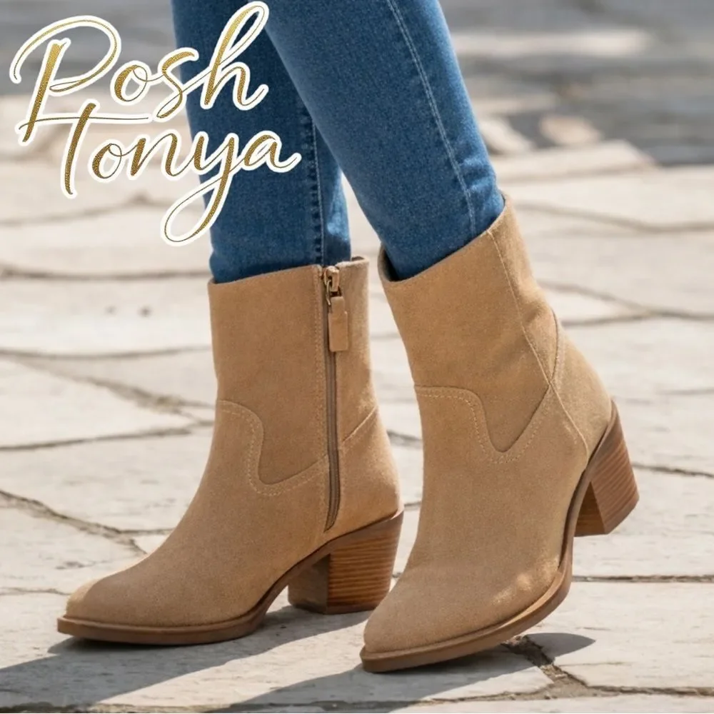 NEW Stuart Weitzman Tate Suede Ankle Booties Camel Size 5 Western Festival Boho